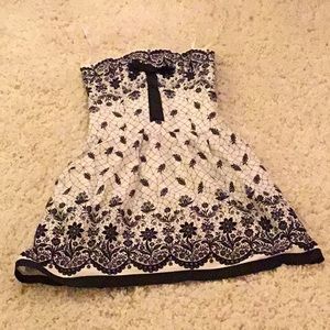 White Floral Strapless Betsey Johnson Dress